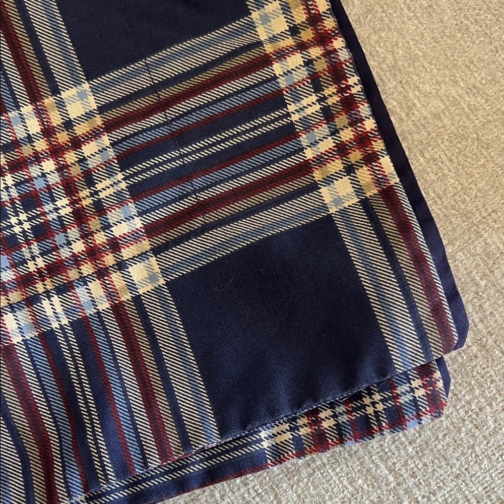 Set of 2 Plaid Pillow Covers Shams - Navy Burgundy Cream Beige - Picture 2 of 3